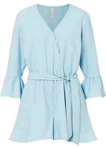 Jumpsuit mit Bindegürtel Gr. 50 Hellblau Damenoverall Onesie Kurz-Overall Neu - Bild 1 von 1