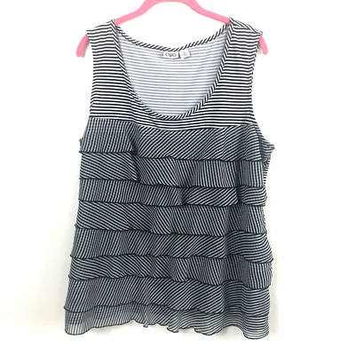 Blusa para mujer Cato negra blanca a rayas con volantes cuello redondo sin mangas talla XL Foto 1 de 4