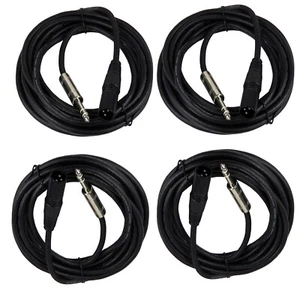 "Paquete de 4 cables machos de 3 pines XLR 15 ft a cables de audio blindados estéreo de 6,35 mm 1/4" para DJ - Imagen 1 de 12