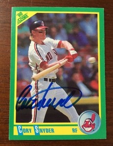 CORY SNYDER 1990 SCORE AUTOGRAPHED SIGNED AUTO BASEBALL CARD 10 INDIANS