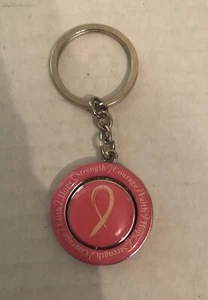 Pink Ribbon Breast Cancer Spinner Keychain Key Ring Faith Hope Courage Strength - Imagen 1 de 4