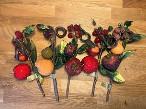 5 piece beaded fruit on vines Holiday Delights apples pears plums berries pom - Picture 1 of 10