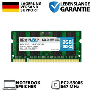 2GB DDR2 RAM SO-DIMM PC2-5300S 2Rx8 667 MHz 1.8V Notebook Arbeitsspeicher CL5