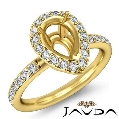 Pear Shape Semi Mount Diamond Engagement Ring Halo Pave 18k Yellow Gold 0.55Ctw - Image 1 of 4
