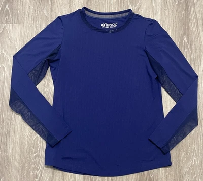 IBKUL small UPF 50 top navy blue sheer sleeves crew neck Cool Feel Quick Dry - Image 1 of 4