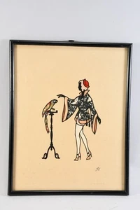P65N83- Collagebild Frau mit Papagei J. Steidlinger datiert 1943 - Bild 1 von 12