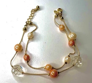 Premier Designs Gold Simulated Pearls Crystals Rhinestones Chain Bracelet - Picture 1 of 13