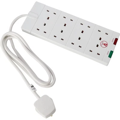Masterplug Surge Protected Extension Lead 8 Gang 2m White 8 Socket Power Strip - Image 1 of 4