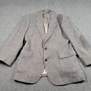 Vintage Pendleton Blazer Jacket Men 44 Tall Gray Tweed Wool Elbow Patch 80s USA - Picture 1 of 12