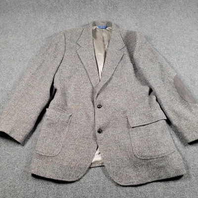Vintage Pendleton Blazer Jacket Men 44 Tall Gray Tweed Wool Elbow Patch 80s USA - Image 1 of 4