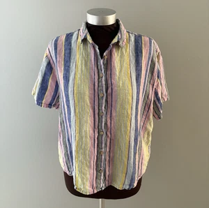C&C California Top Size M Pastel Stripe Linen Coastal Boxy Oversized Lagenlook - Picture 1 of 12
