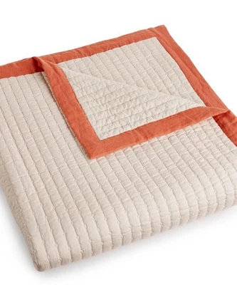 Hotel Collection Full / Queen Quilted Coverlet Textured Lattice POPPY Beige EUC - Image 1 of 4