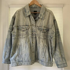 Wild Fable Acid Wash Denim Jean Jacket Button Front Paisley Women's Size XL - Picture 1 of 9