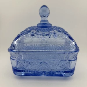 Tiara de vidrio Indiana azul vintage miel abeja colmena patas plato de caramelo con tapa - Imagen 1 de 5
