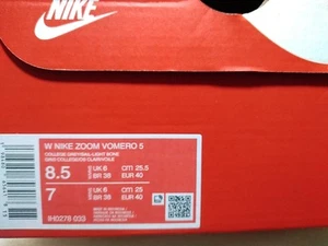 BOX ONLY☆W Nike Zoom Vomero 5☆College Greysail-Light Bone☆Size Mens: 7~Wom: 8.5 - Picture 1 of 5