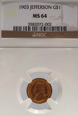 LA Purchase Jefferson Commemorative Gold 1903 G$1 Dollar NGC MS64 - Image 1 of 2