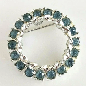Prendedor vintage de corona de diamantes de imitación azul tono plata 1-3/8" - Imagen 1 de 5