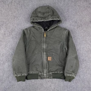 Vintage Carhartt Jacket Boys Medium (8) Green Duck Coat Active YYJ130 MOS Youth - Picture 1 of 14