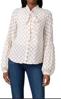 Top mangas alfil 7 for all Mankind blanco mezcla seda estampado cadena XS Foto 1 de 4