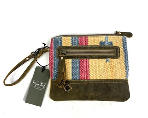 Bolso sin asas Myra muñequera de verano de cuero a rayas de lona totalmente nuevo - Imagen 1 de 8