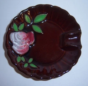 SMALL VTG REDWARE JAPAN FLORAL ROSE ASHTRAY 4" - Picture 1 of 5