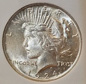 1924 P FRIEDEN 90 % SILBER 1 $ DOLLAR BANKFRISCH MÜNZE! Unzertifiziert - Bild 1 von 5