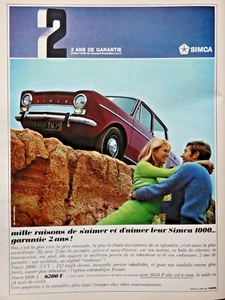 PUBLICITÉ DE PRESSE 1967 SIMCA 1000 1000 raisons de s'aimer et d'aimer garantie - Picture 1 of 1