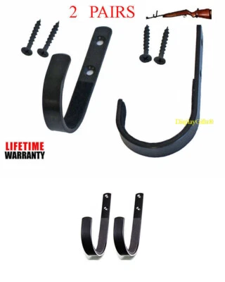 2 PAIR (4 hooks) Gun rack shotgun hooks rifle hangers archery bow Wall Mount  - Image 1 of 2