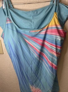 Traje de baño Walmart Tantini para mujer 5XL Plus azul púrpura rosa líneas perpendiculares - Imagen 1 de 16