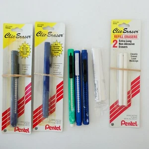 Vintage 5 Pentel ZE-21 Clic Eraser Lot Made Japan Mostly Blue New Old Stock - Picture 1 of 6