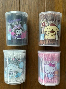 Daiso Kitty Kuromi Cinamoroll Pompompurin COTTON SWABS Q-TIP 80pcs set of 4 - Picture 1 of 10