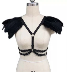 Victorian Cosplay Goth Feather Body Harness - Black (Style 4) - Imagen 1 de 4