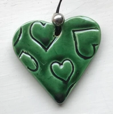 Handmade Ceramic Heart Shaped Necklace Pendants - Image 1 of 4