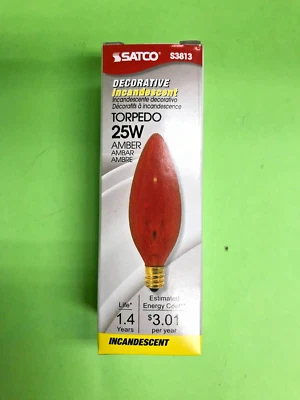 25 AMBER TORPEDO NIGHT LIGHT BULB E12 CANDELABRA BASE - Image 1 of 2