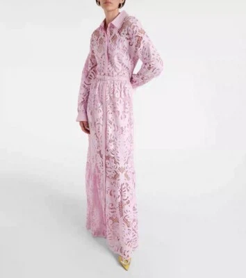 Maxi vestido de encaje rosa autorretrato manga larga para mujer Foto 1 de 4