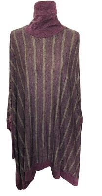 Tusso Poncho Turtle Neck Sweater Striped Purple Laganlook  Arms Knit Imported 3X - Image 1 of 4