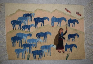 Egyptian Folk Art Wall Tapestry-Hand Woven Wool Wall Art-1.7 FT- Desert Bedouin - Picture 1 of 12
