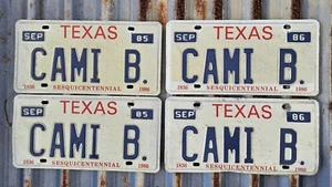 Vanity Texas License Plate Tag Sign Pair Vtg 1980's Camille Cami Camey Brook Cam - Picture 1 of 3