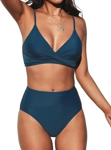 Size 16-18 (L) | Cupshe Twist Front High Waisted V-Neck Bikini Set | CPE25 - Picture 1 of 6