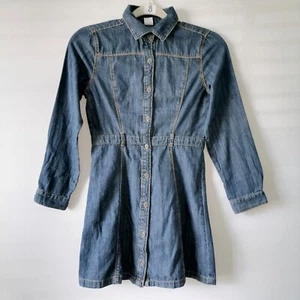 Crazy 8 Girls Blue Medium Wash Long Sleeve Button Up Shirt Dress Size 12 - Picture 1 of 6