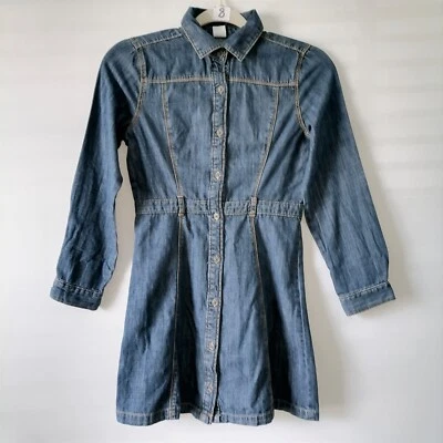Crazy 8 Girls  Blue Medium Wash Long Sleeve Button Up Shirt Dress Size 12 - Image 1 of 4
