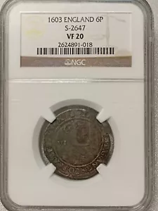 1603 Britain England UK James I Sixpence 6pence 6P 6d S 2647 Spink 2647 NGC VF20 - Picture 1 of 4