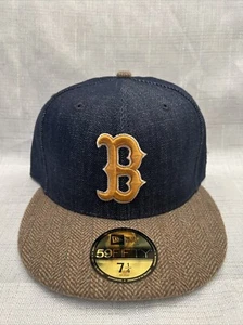 New Era Boston Red Sox Blue Denim Brown Tweed 59FIFTY Fitted Hat Size 7 1/4 - Picture 1 of 6