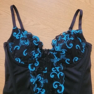 Vintage Just Shirley Lingerie Top Blue Black Lace Corset Bustier Size 36 Goth - Picture 1 of 13