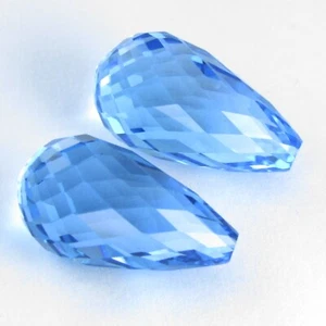 34.02Cts Beauteous Natural Swiss Blue Topaz Briolette Cut Matching Pair - Picture 1 of 7