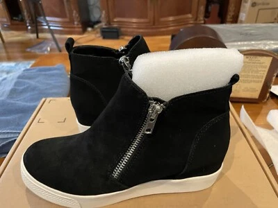 Steve Madden Women's Wedgie Fashion Side Zip Wedge Sneaker Black 10 New - Image 1 of 4