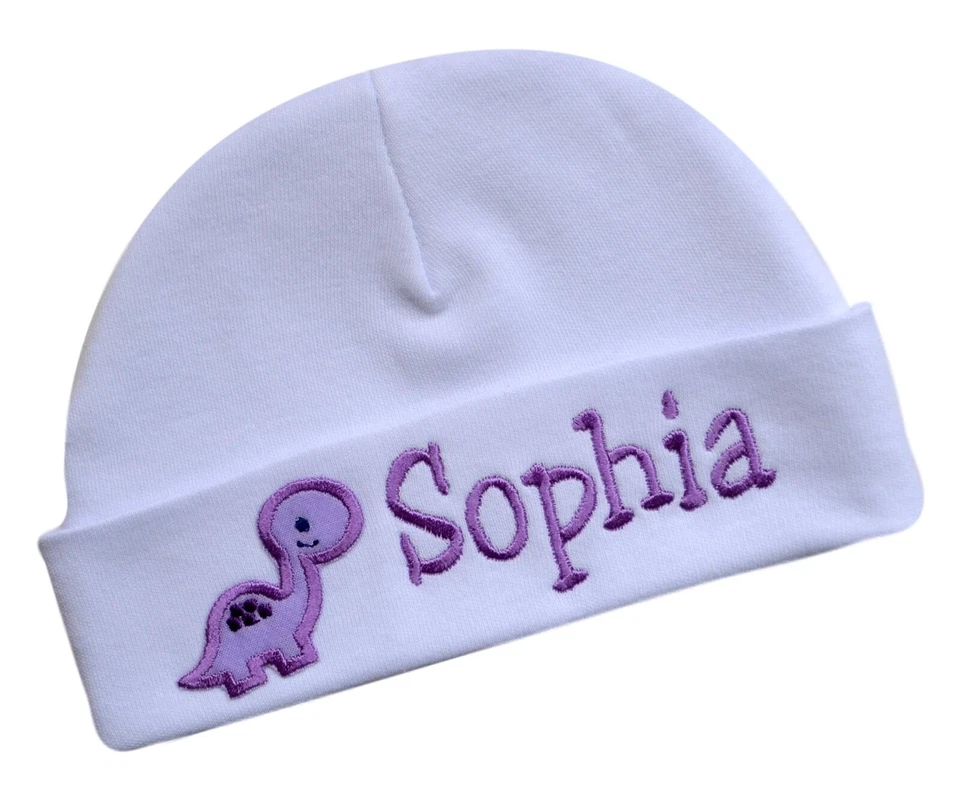 Sombrero de bebé niña DINOSAURIO bordado personalizado con nombre personalizado 100 % algodón Foto 1 de 4
