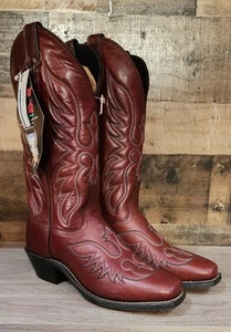 NEW Abilene Red Square Toe Ladies American Made Cowboy Boots Size 7.5 Style 9105 - Picture 1 of 6