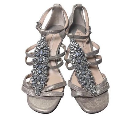 ANTONIO MELANI Jewel Embellished Metallic Gold Leather Strappy Heels Women's 7.5 - Image 1 of 4