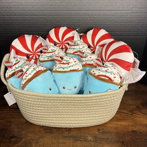 Lot Christmas Holiday Plushies Peppermint Candy, Hot Cocoa & Beige Basket Woven - Picture 1 of 13